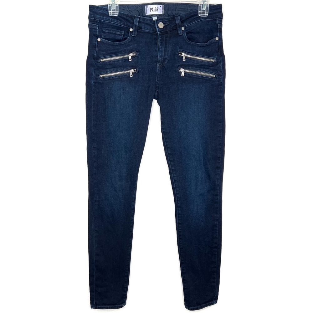 ❌SOLD❌ Paige Edgemont Exposed Double Zipper Jeans, Dark Blue Denim sz 28 Peyton - Picture 3 of 17